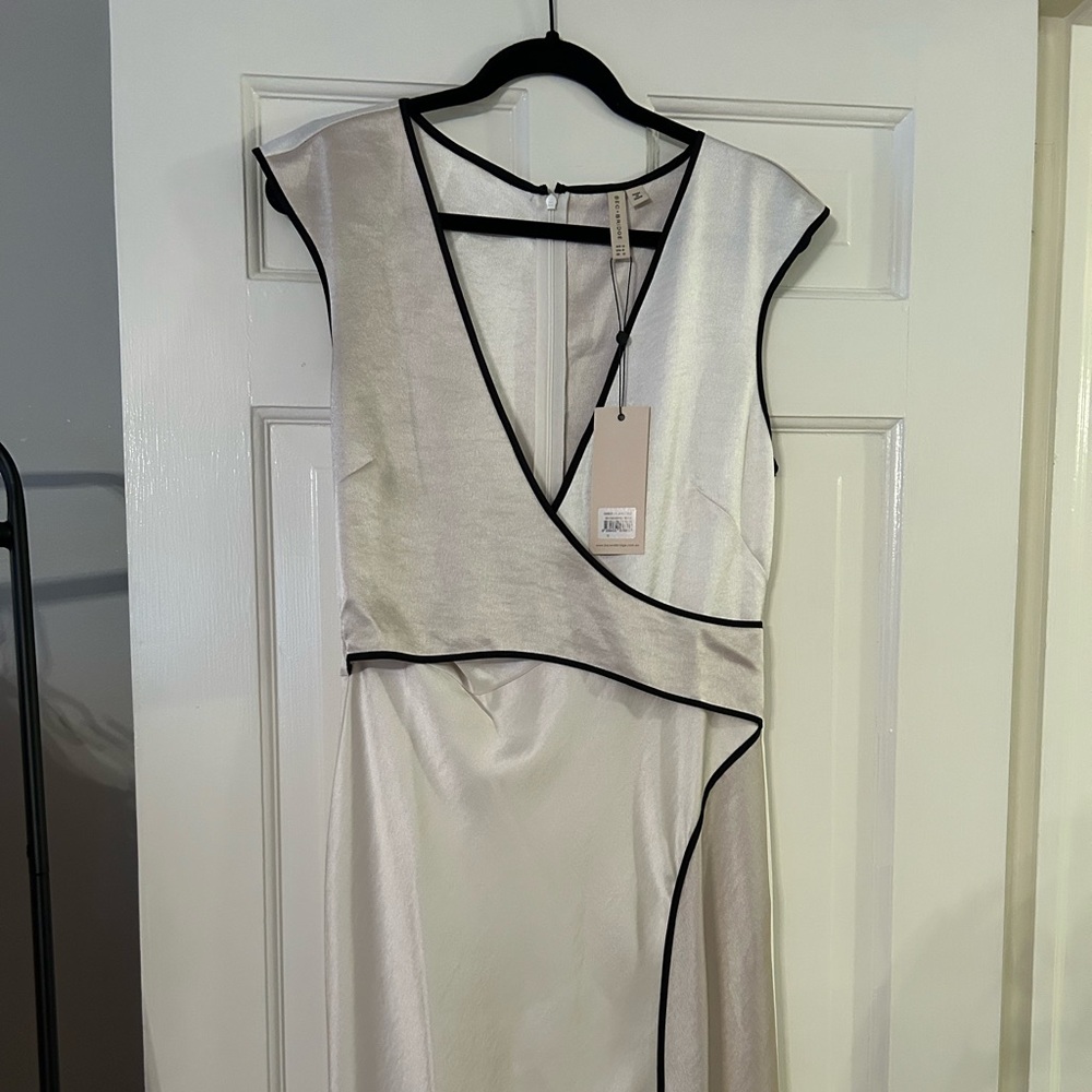 bec + bridge Champagne Silky Dress with Black Trim